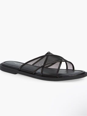 Rag & Bone Geo Mesh Cross Strap Sandals Black Slide Leather Trim Cushioned NEW